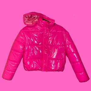 🚨SOLD🚨 Boohoo Petite Hooded Crop High Shine Puffer Coat, Hot Pink Size S NWT